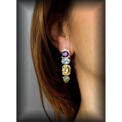 Boucles d'Oreille Or-diamants- Pierres Fines