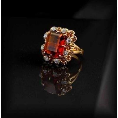 Bague Or -citrine Et Diamants