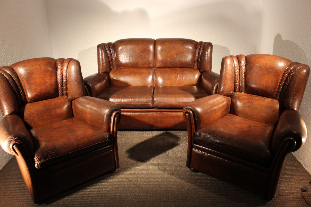 1950s English Leather Lounge