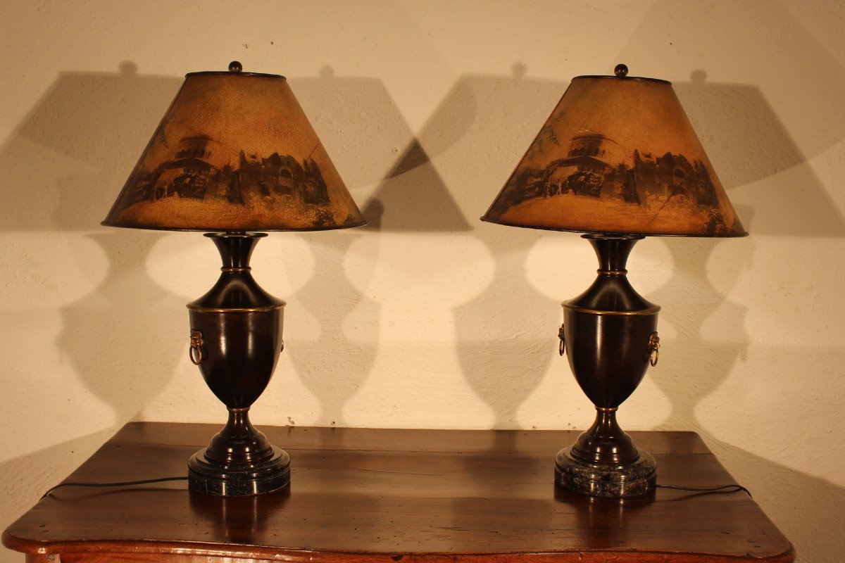 Pair Of Brass / Sheet Metal Lamps