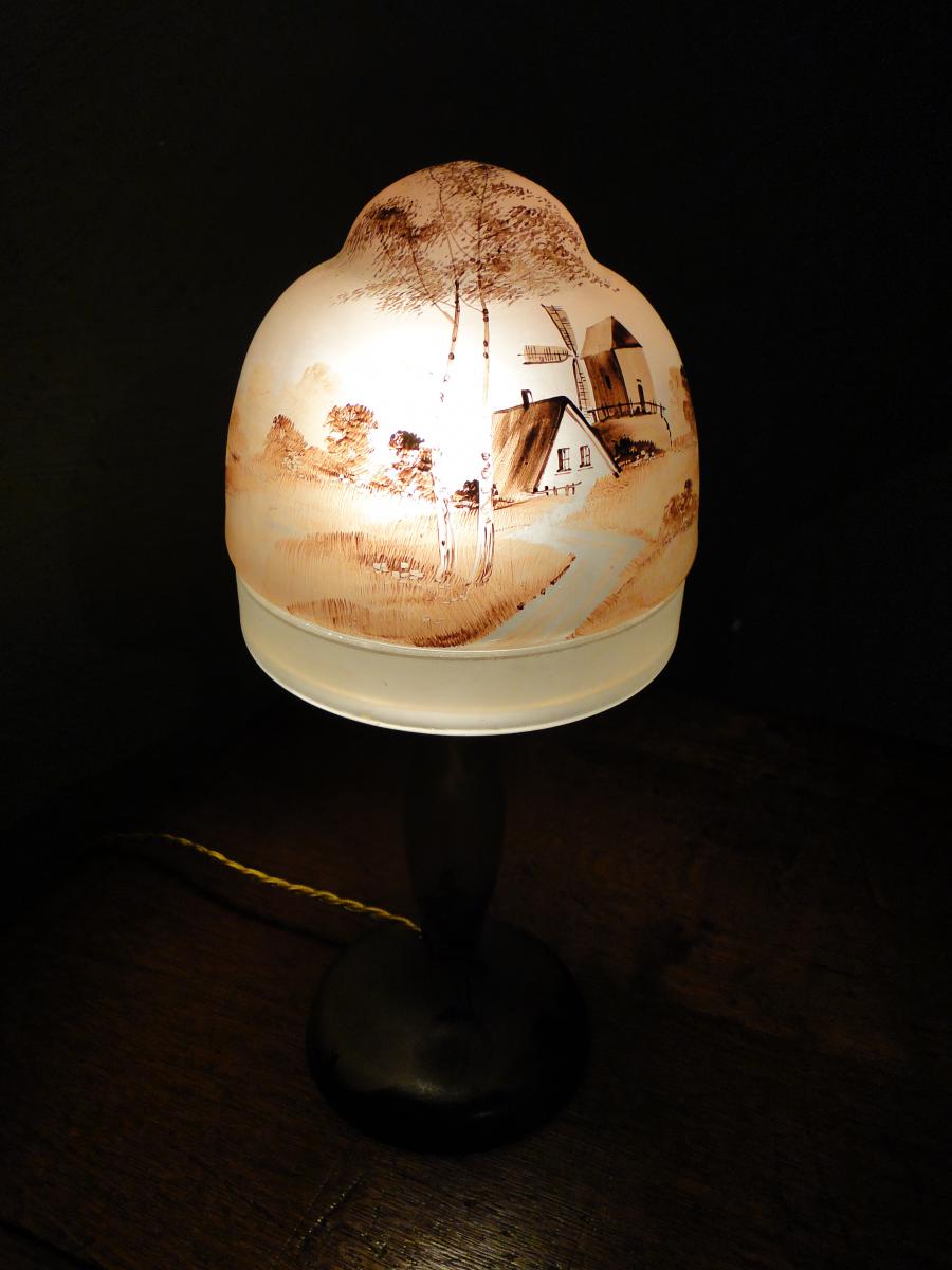 Lampe Champignon 1900 En Verre Peint-photo-4