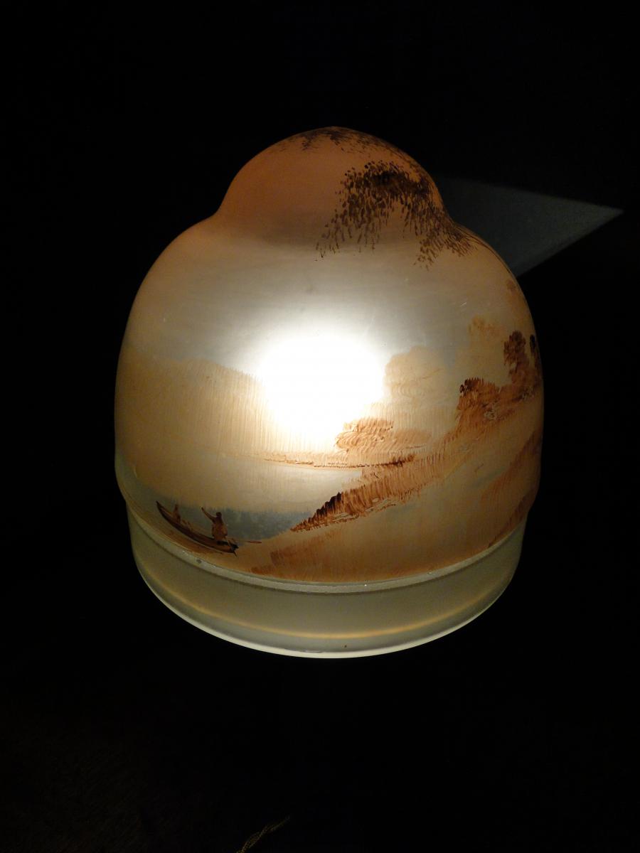Lampe Champignon 1900 En Verre Peint-photo-1