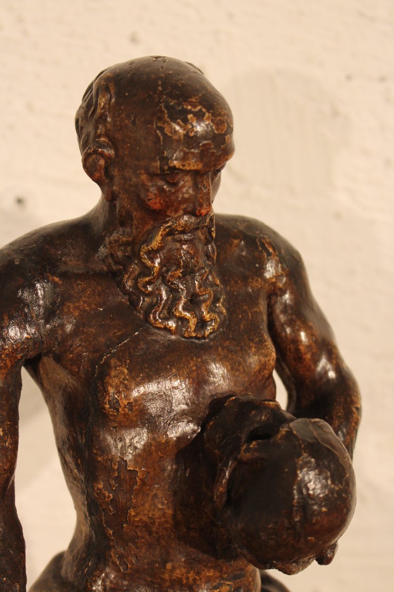 Sculpture en bois polychrome 18e siècle-photo-3