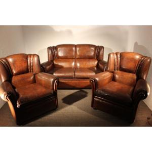 1950s English Leather Lounge