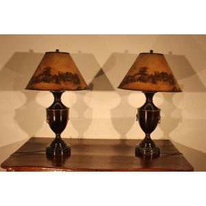 Pair Of Brass / Sheet Metal Lamps