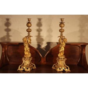 Large Pair Of 19th Candlesticks