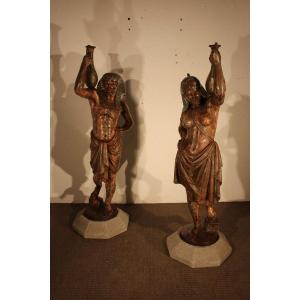 Pair Of Cast Iron Statues