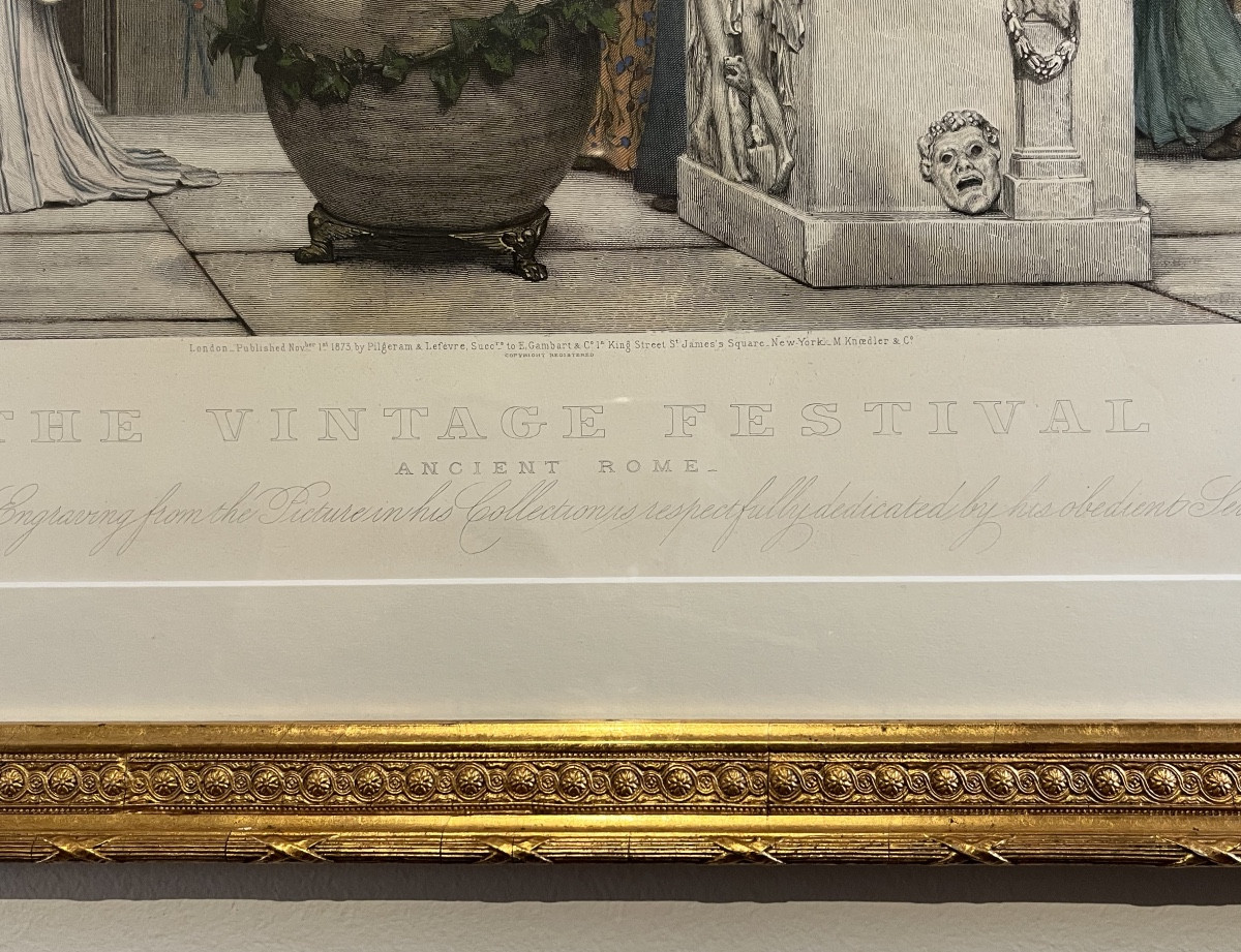 Alma Tadema ."The Vintage Festival", La Fête du Vin. Gravure  d'apres un Tableau de Lawrence Alma-Tadema par A. Blanchard-photo-2
