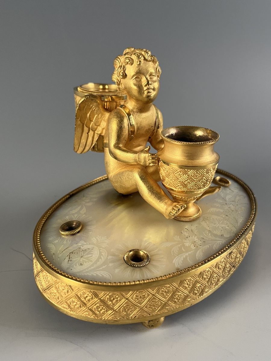 Inkwell With A Seated Putto-photo-2