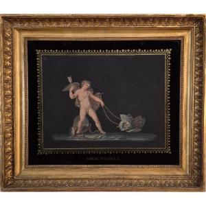 Paire de gravures en couleur l’Amor poetico et l’Amor volubile