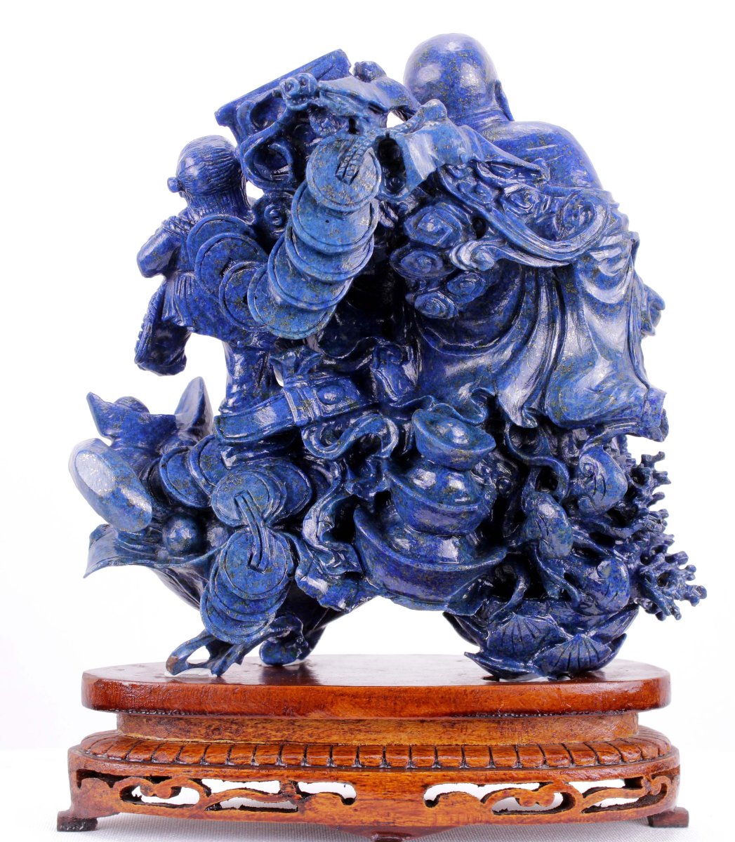 Sculpture en lapis-lazuli « Bouddha avec des enfants », Chine, première moitié du XXe siècle-photo-2