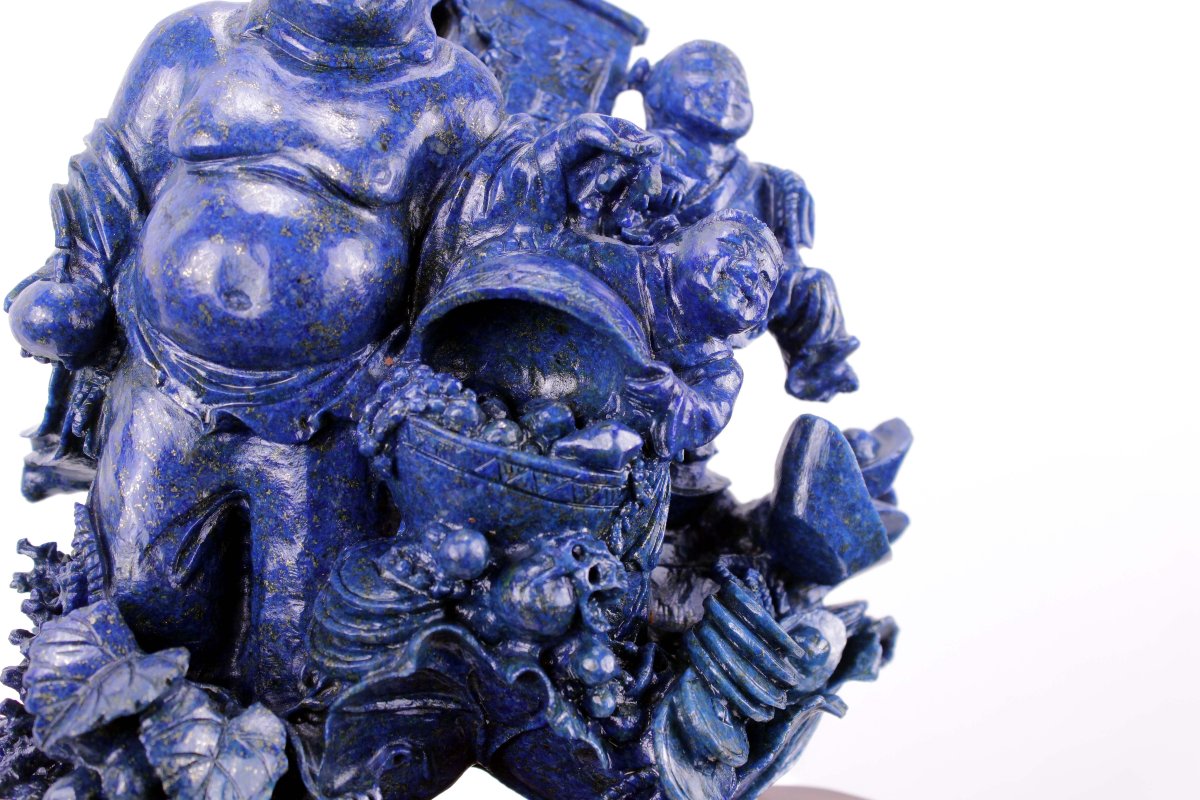 Sculpture en lapis-lazuli « Bouddha avec des enfants », Chine, première moitié du XXe siècle-photo-4