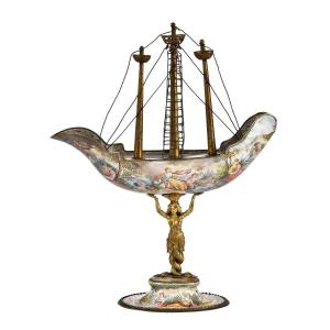 Bronze And Enamel Sailing Ship (nef), Vienna, 19th Century