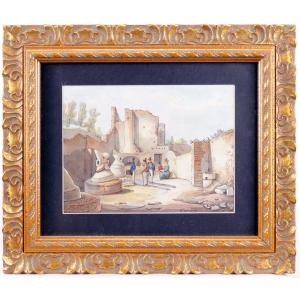 Aquarelle sur papier 14 x 20 cm - Signée Achille Vianelli (1803 - 1894)