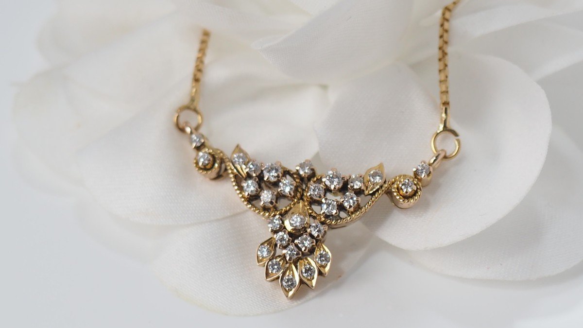 Collier Vintage En Or Jaune 9kt Et Diamants-photo-1