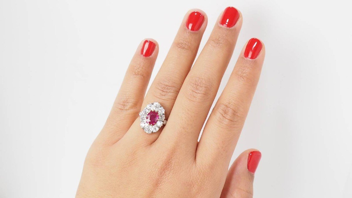 Pompadour Ring In Two-tone Gold, Natural Ruby And Diamonds-photo-3