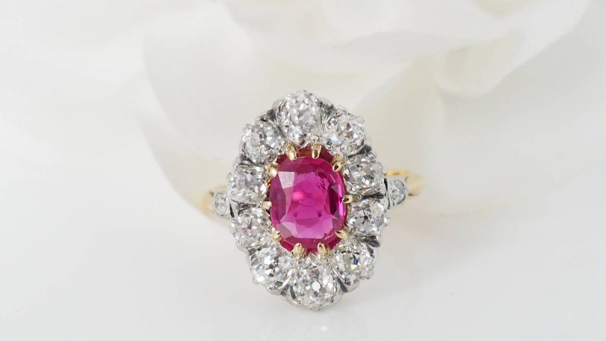 Pompadour Ring In Two-tone Gold, Natural Ruby And Diamonds