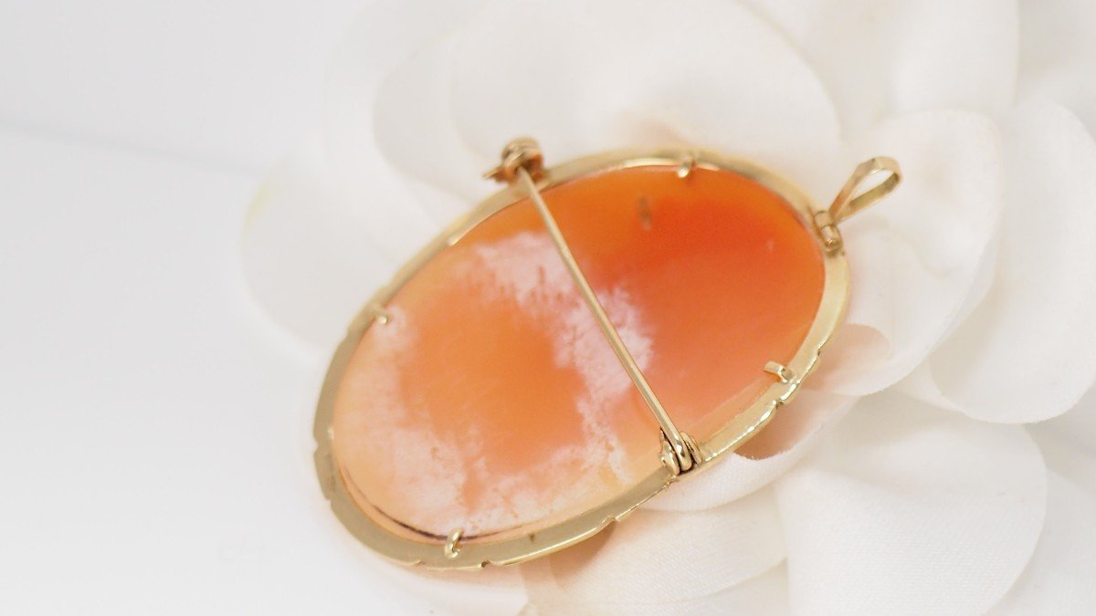 Pendant Brooch In Yellow Gold And Shell Cameo-photo-1