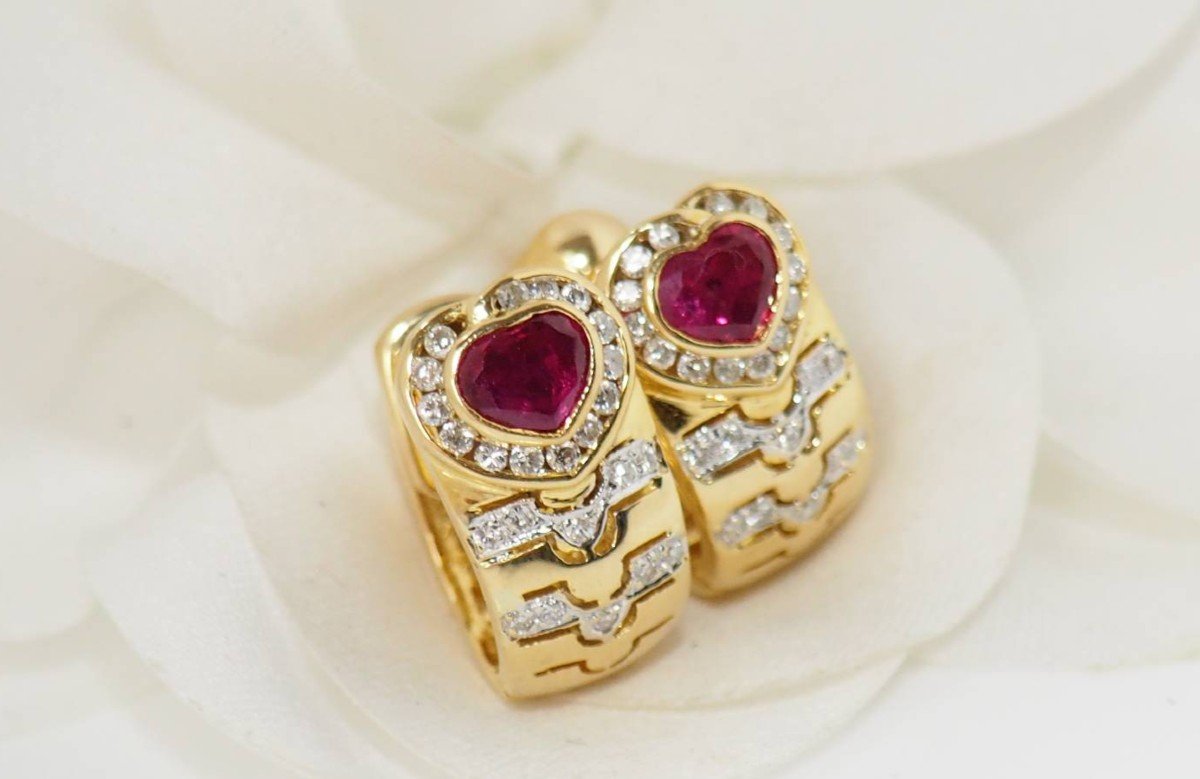  Boucles d'Oreilles En Or Jaune Rubis Et Diamants -photo-3