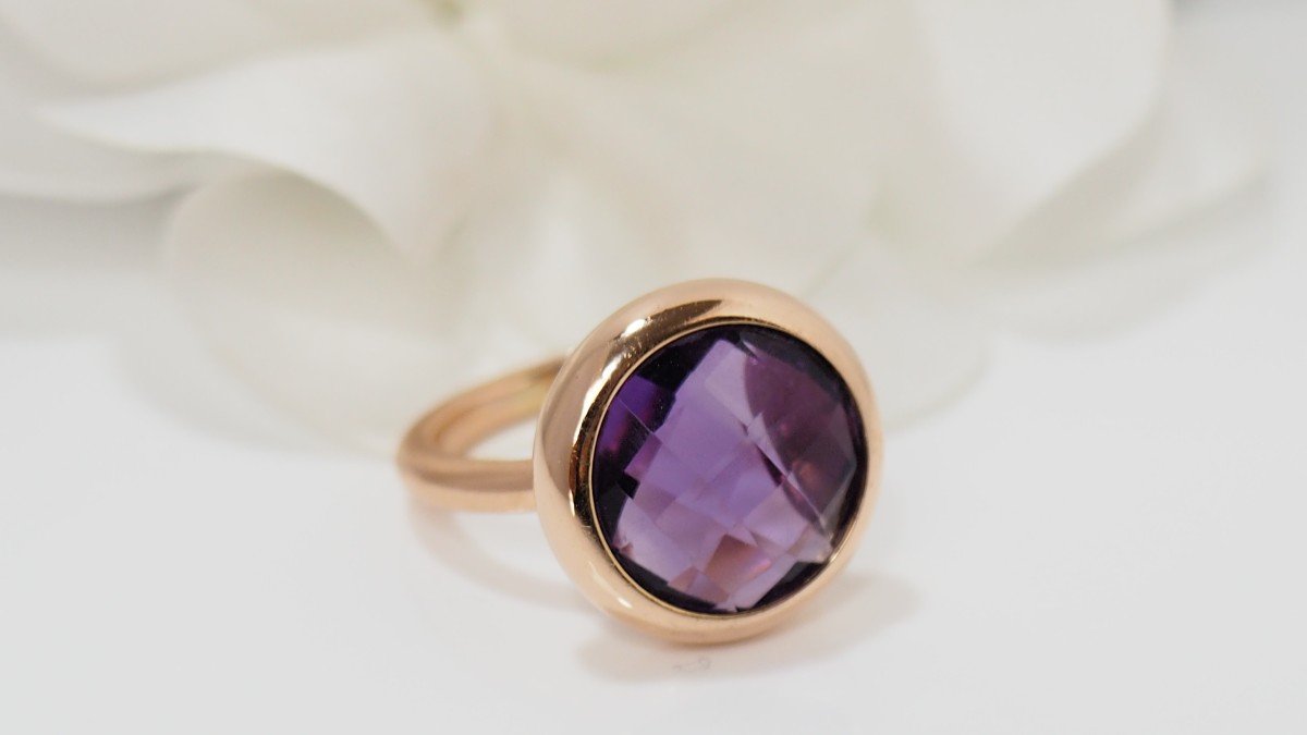 Bague En Or Rose Et Améthyste Facettée-photo-4