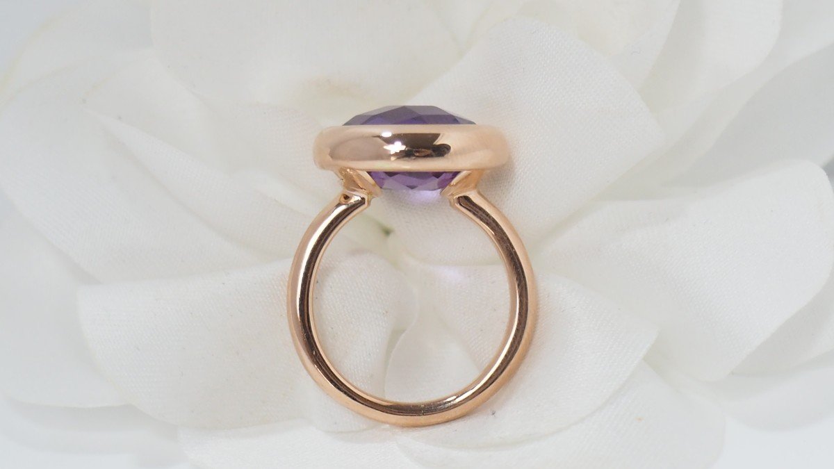 Bague En Or Rose Et Améthyste Facettée-photo-2