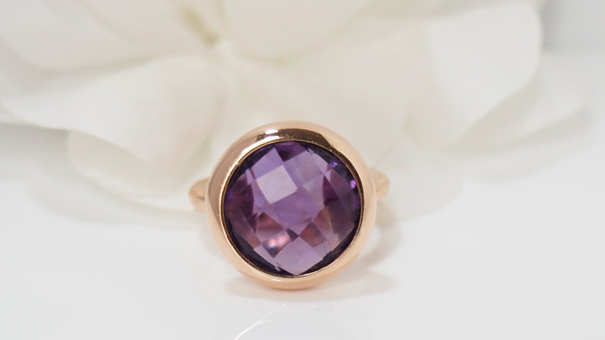 Bague En Or Rose Et Améthyste Facettée-photo-3