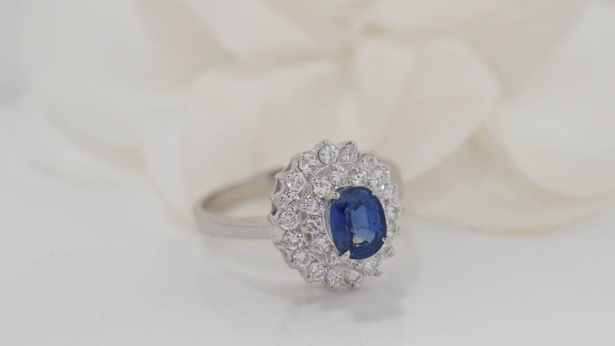 Double Entourage Ring In White Gold, Sapphire And Diamonds-photo-3