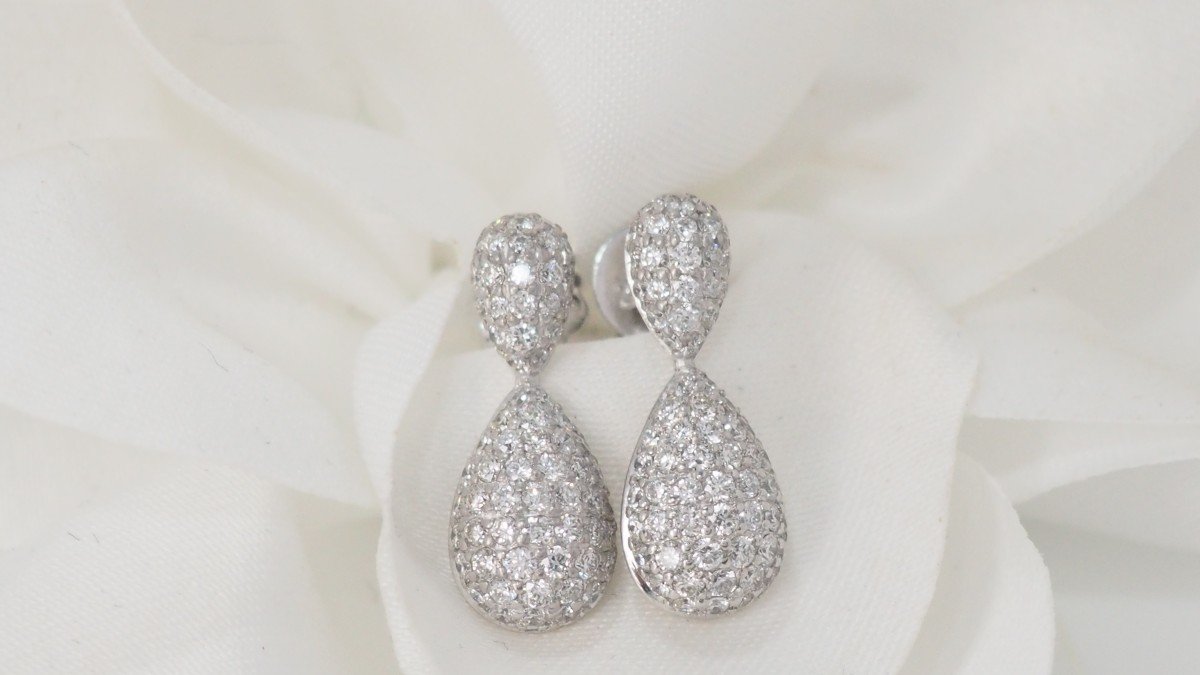 Paire De Pendants d'Oreilles  En Or Blanc Et Diamants-photo-2