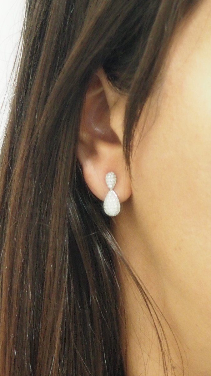 Paire De Pendants d'Oreilles  En Or Blanc Et Diamants-photo-4