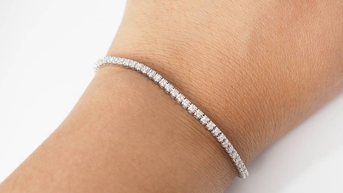 Bracelet Rivière En Or Blanc Et Diamants 1ct -photo-3