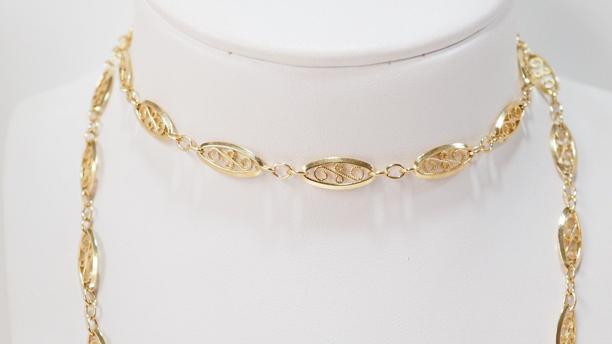 Filigree Mesh Long Necklace In Yellow Gold-photo-3