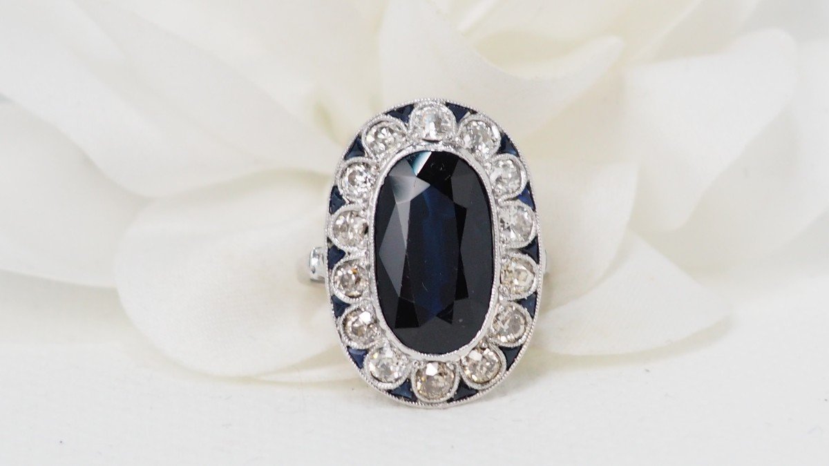 Bague Pompadour En Platine, Saphir Et Diamants-photo-2