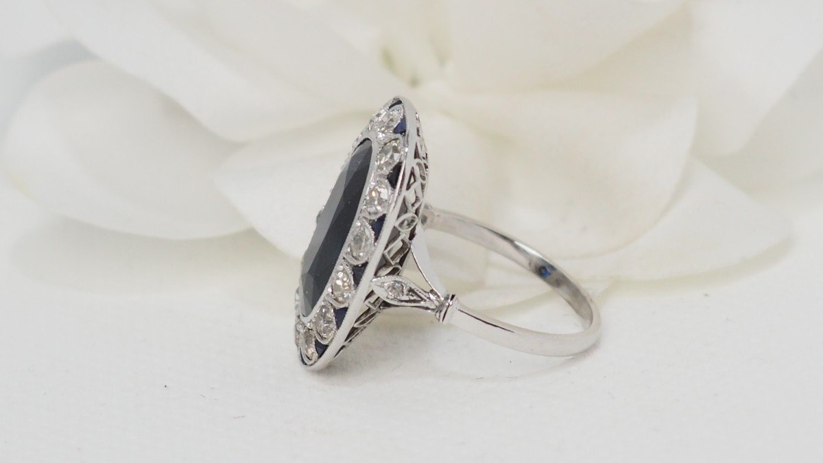 Bague Pompadour En Platine, Saphir Et Diamants-photo-2