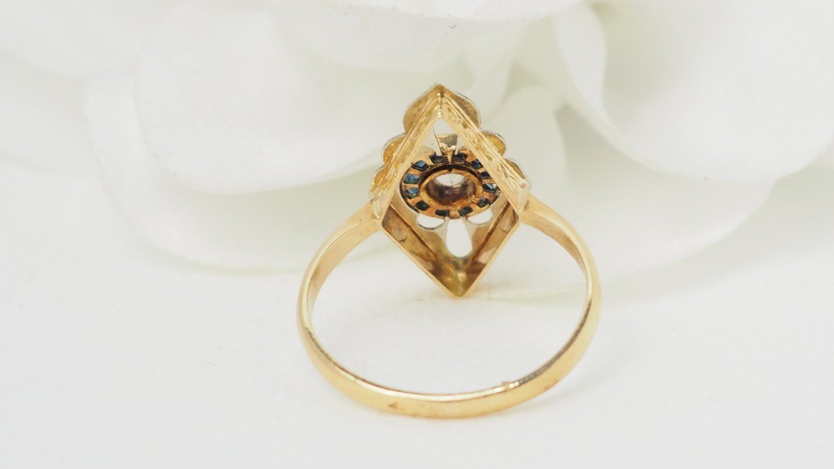 Openwork Ring In Yellow Gold And Sapphire-photo-2