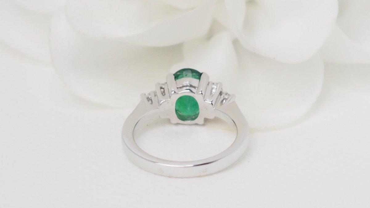 Bague En Or Jaune, Emeraude Et Diamants-photo-3