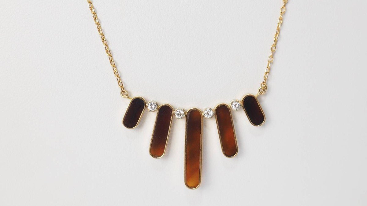 Necklace In Yellow Gold, Tortoise Shell And Diamonds-photo-3