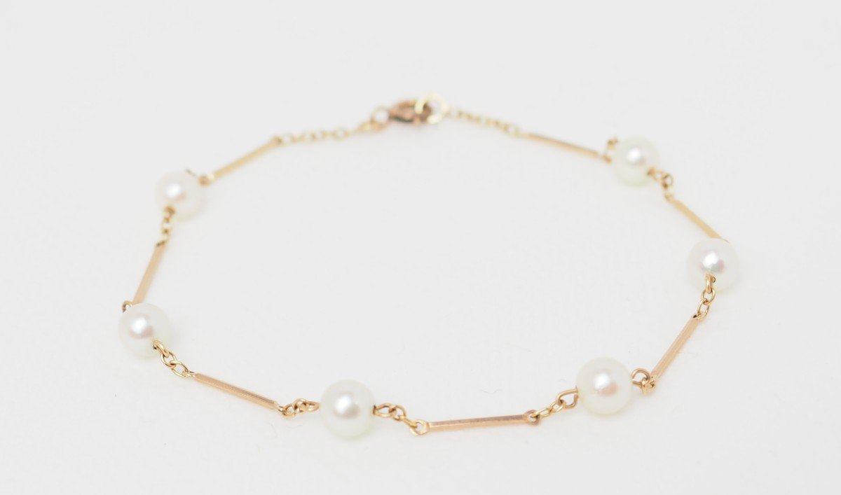 Bracelet En Or Rose Et Perles De Culture