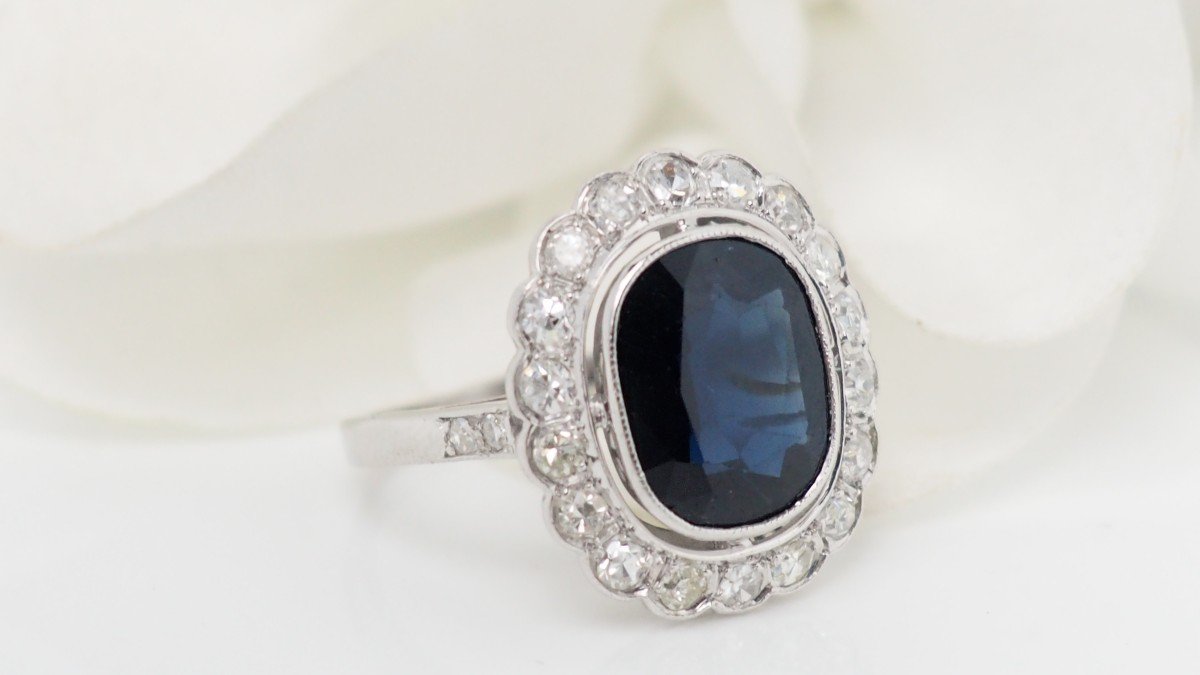 Bague Art Déco En Platine Saphir Et Diamants-photo-1