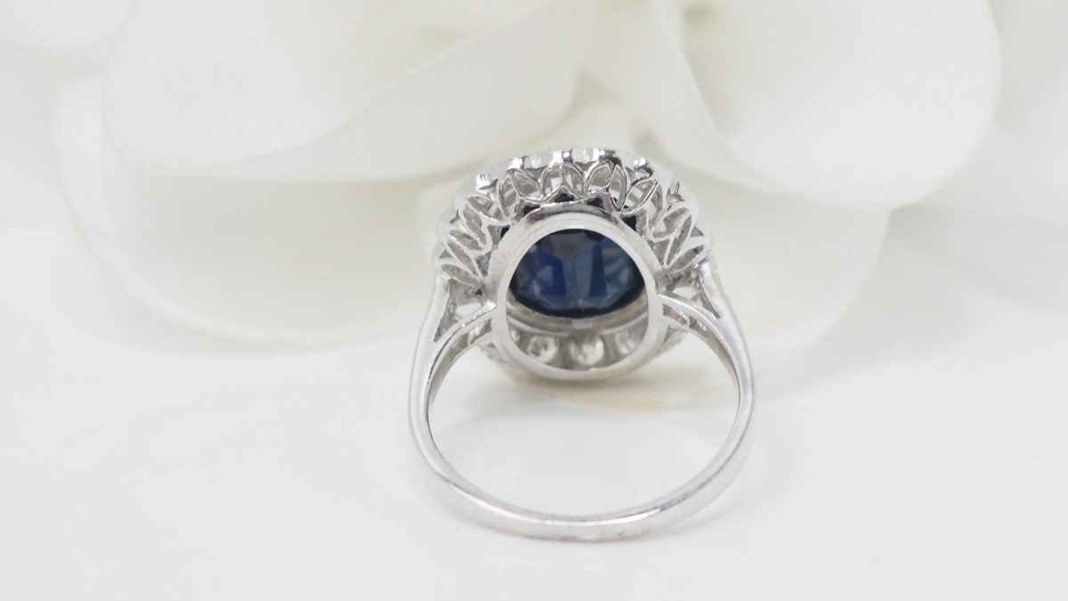 Bague Art Déco En Platine Saphir Et Diamants-photo-2