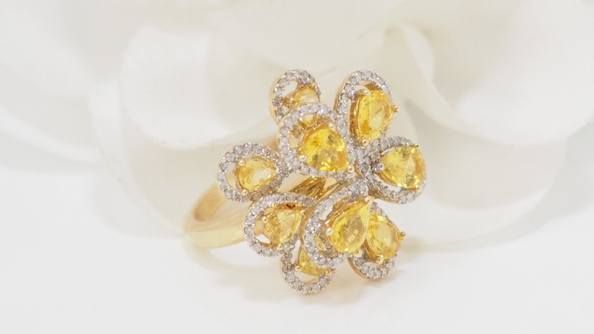 Bague Fleur Or Blanc Et Citrines Et Diamants-photo-4