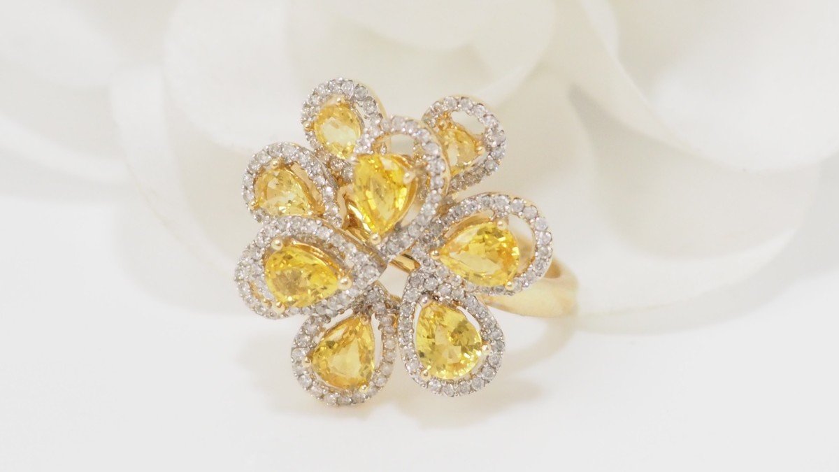 Bague Fleur Or Blanc Et Citrines Et Diamants-photo-1