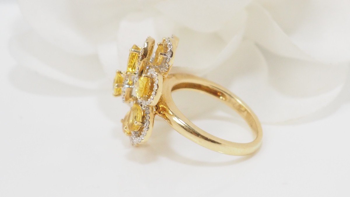 Bague Fleur Or Blanc Et Citrines Et Diamants-photo-2