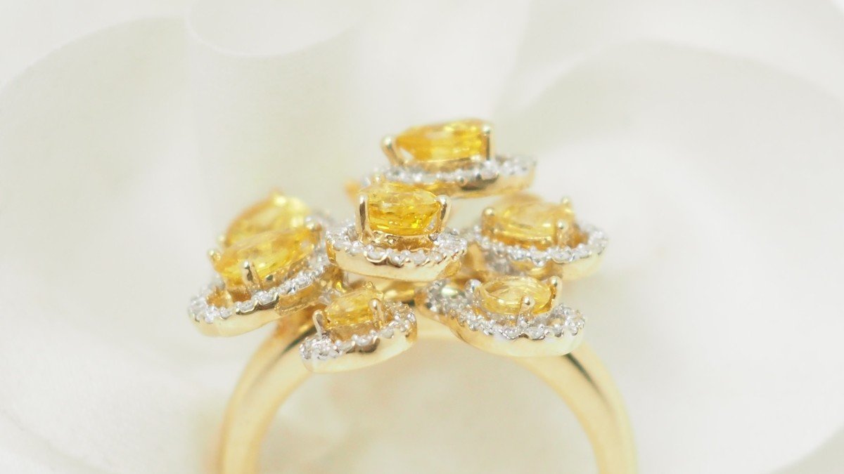 Bague Fleur Or Blanc Et Citrines Et Diamants-photo-3