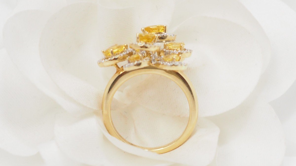 Bague Fleur Or Blanc Et Citrines Et Diamants-photo-5
