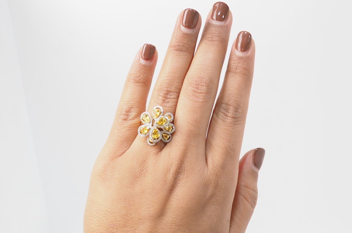 Bague Fleur Or Blanc Et Citrines Et Diamants-photo-6