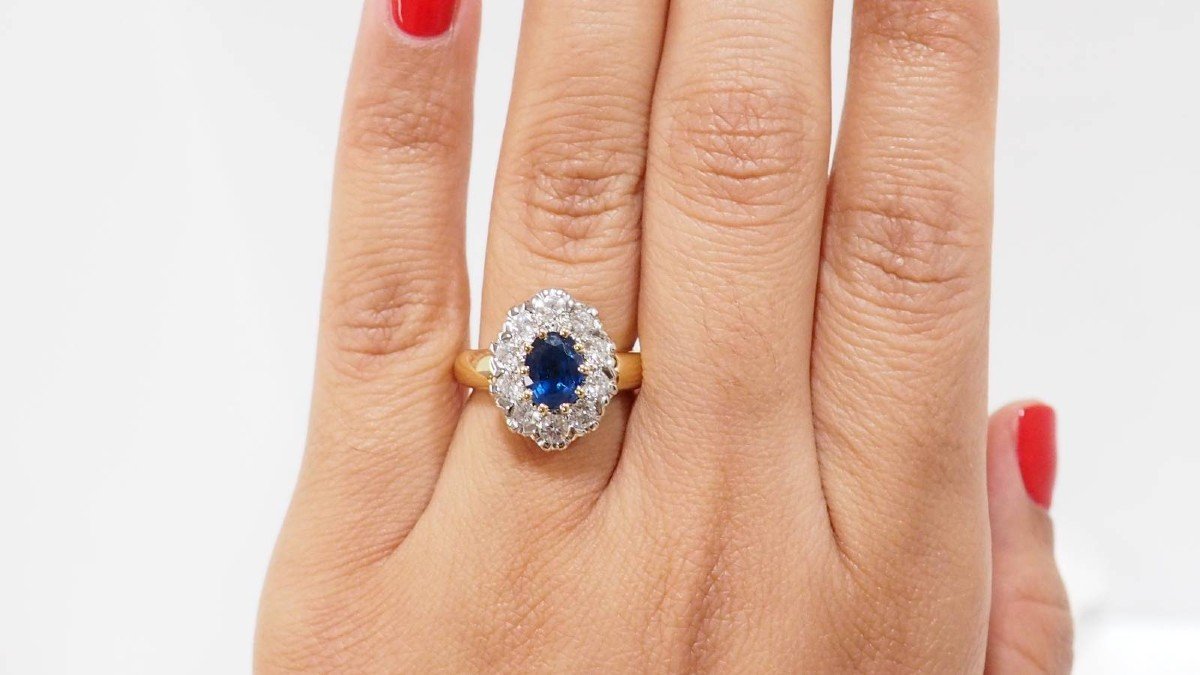 Bague Pompadour En Or Jaune, Saphir Et Diamants-photo-3