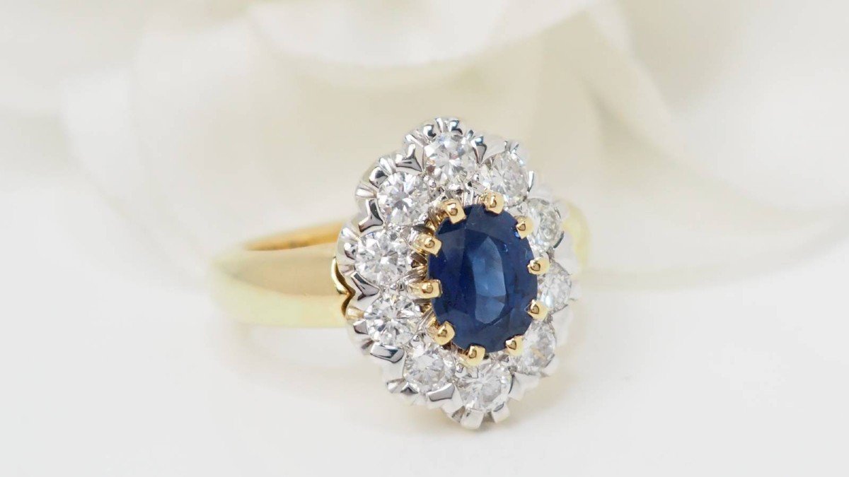 Bague Pompadour En Or Jaune, Saphir Et Diamants-photo-4