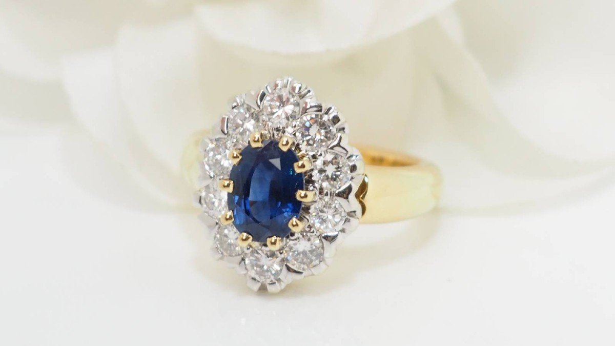 Bague Pompadour En Or Jaune, Saphir Et Diamants-photo-1