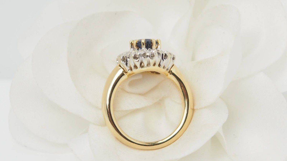 Bague Pompadour En Or Jaune, Saphir Et Diamants-photo-2