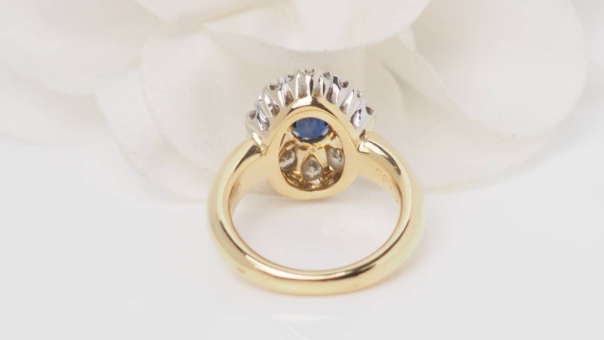Bague Pompadour En Or Jaune, Saphir Et Diamants-photo-3